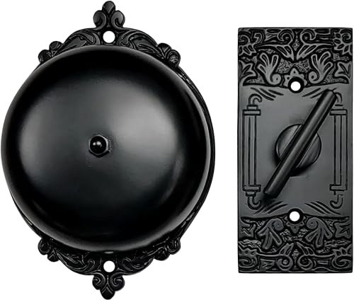 A29 Victorian Twist Doorbell in Solid Brass, Wireless Mechanical Chime with Black Powder Coat Finish – Vintage Doorbell for Exterior Doors, Manual Turn Operation, Elegant Design, Easy DIY Installation
