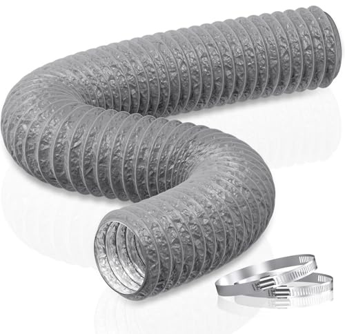 HG Power 100mm Air Ducting PVC Aluminium Dryer Vent Hose Length 5m Flexible Ventilation Duct with Clamps for Bathroom, Kitchen, Toilet, Hydroponics Extractor Fan,Grey