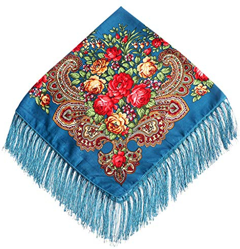 Lazzboy Frauen Lady Folk-Custom Print Quaste Square Schal Wrap Travel (E)