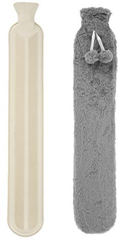 Wärmflasche mit Fleece-Bezügen, 2 l, 72 cm Schlauch, Wärmflasche mit superweichem Bezug für Nacken, Rücken, Schulter und Beine, Nackenwärmflasche für Schmerzlinderung in der Periode (grau)