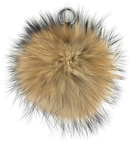 FISH IN THE SEA - Echtfell - Bommel - Natur Braun Enden mit goldenen Schlüsselring - XXL - 17-19cm - Premium - Fellbommel - Echtpelz - Pelzbommel - Taschenanhänger - Schlüsselanhänger