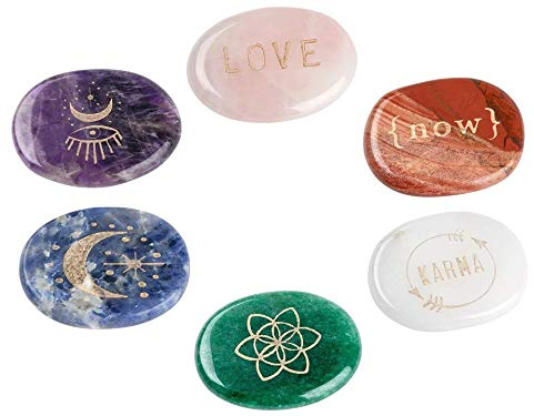 Omm for you Kraftstein | 6er Set | Amethyst + Rosenquarz + Karneol + Bergkristall + Grüne Jade + Lapislazuli | Moses