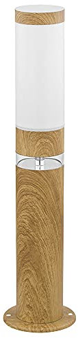 Sockelleuchte Außen rund Sockellampe Aussenbereich Edelstahl Terrassen Standleuchte, App Steuerung Holz Optik mit Deko LED, 1x Smart RGB LED 10W, DxH 11,7 x 50 cm