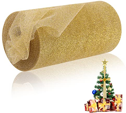 Glitzer Tüll Rolle, Tüll Dekostoff Glitzer Tüllband Tischläufer für Hochzeit Party Bankett Deko 6 x 25 Yards