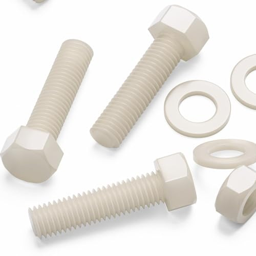 20x boulons hexagonaux naturels en nylon PA66 M10 x 40mm, écrous/rondelles | Vis à tête hexagonale robustes, résistantes à la corrosion, non conductrices et non magnétiques
