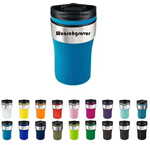 Schmalz Mug isotherme Baya avec gravure | Tasse à café à emporter | Gobelet isotherme | Sans BPA | Cadeau personnalisé | Nom | Anniversaire | Idée cadeau | 230 ml (cyan)