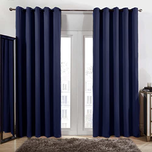 Dreamscene Blue Eyelet Curtains Blackout, Thermal Decorative Lined Curtain for Summer Winter Blackout Long Curtains for Living Room Bedroom Soft Modern, 66x90