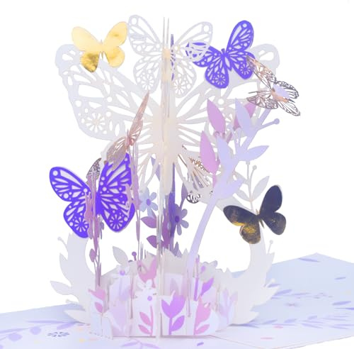 Lila Schmetterling Blume Pop-up-Karte, 3D-Druck Papier-Karte, einzigartiges Geschenk für Frauen Mädchen Mütter Tag Jahrestag Geburtstag