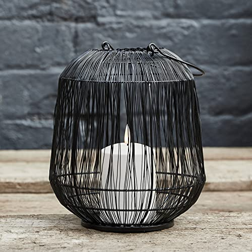 Lights4fun 23,5cm Outdoor Laterne mit LED Kerze Weiß batteriebetrieb Timer Garten Deko Balkon Schwarze Laterne Außen