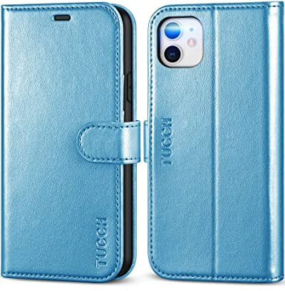 TUCCH Funda Tapa Libro Compatible con iPhone 11, Protector Carcasa Plegable de Cuero PU Magnético, Bloqueo RFID, Funda Protectora con Ranura para Tarjeta para iPhone 11 (6.1 pulgadas 2019), Azul Perla