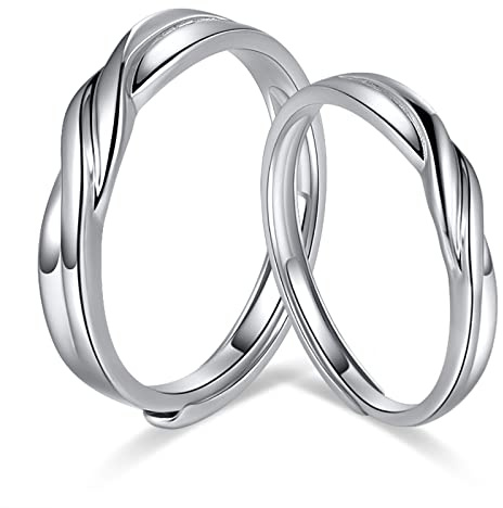 FANCIME Partnerringe aus 925 Sterling Silber mit Weißgold Plattiert, Freundschaftsringe Eheringe Trauringe Liebes Schmuck Geschenk für Sie Ihn Herren Damen Mädchen - Verstellbarer Ringe Set, 2 Stück