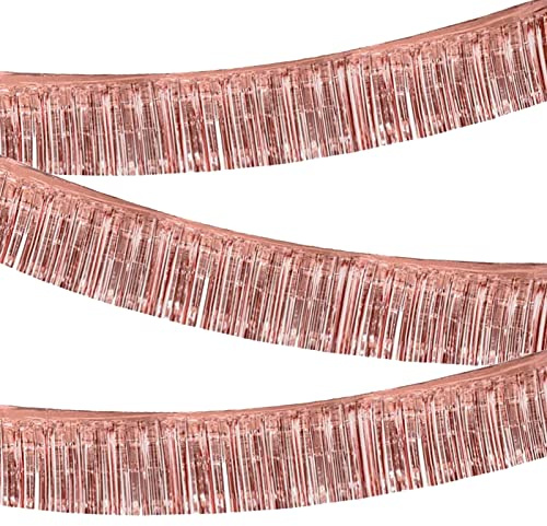 Tuxiaobu Lametta, Girlanden, Lametta Girlande, Luftschlangen Folie Fransenvorhang Lametta Vorhang Party Deko für Fotografische Wand Fenster Dekoration, 3 Stück 10 Fuß Lametta Roségold