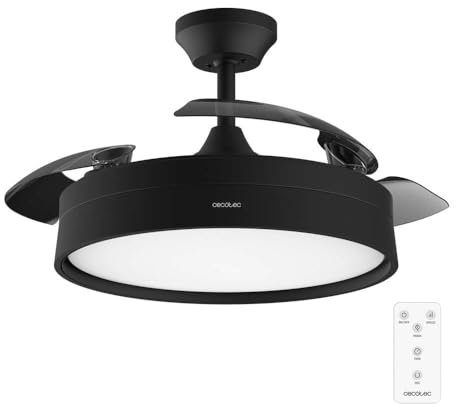 Cecotec Ventilateur de Plafond avec Lumière Energysilence Aero 4200, Pales Rétractables, 30W, Moteur DC, Diamètre de 42, Minuterie, 6 Vitesses, Télécommande et Mode Hiver-Été