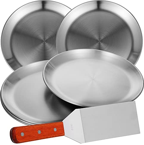 BESTonZON 6pièces Plaque à Pizza Ronde Acier Inoxydable Antiadhésive Résistante Chaleur Avec Pelle à Pizza Pour Cuisson Au Four Plat à Dessert Et Assiette à Salade
