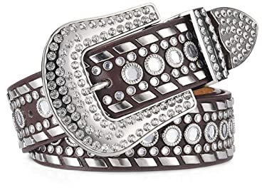 LumiSyne Cintura In Pelle Con Strass Cowgirl Cowboy Occidentale Bling Cintura In Pelle Con Borchie Fibbia Ad Ardiglione Grande Con Cristallo Vintage Cintura Borchiata Per Pantaloni Jeans Vestito