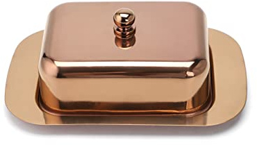 Echtwerk Mantequera de acero inoxidable, bandeja de mantequilla de alta calidad, caja de mantequilla con tapa, campana para desayuno y cocina, 250 g, edición de cobre, 18,5 x 12,2 x 7,0 cm