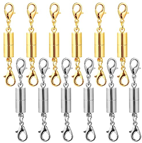 WLLHYF 12 Stück goldfarbener und silberfarbener magnetischer Karabinerverschluss für Schmuck, Verschlussverschlüsse und Verschlüsse, Armband-Karabinerverschluss, DIY-Halskette, Armband, Bastelbedarf