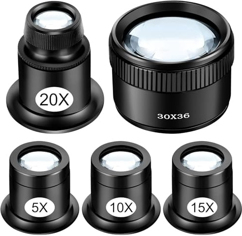 EEEKit 5PCS Lupa de Joyero, Lupa Monocle 5X 10X 15X 20X 30X, Lupa para Relojeros