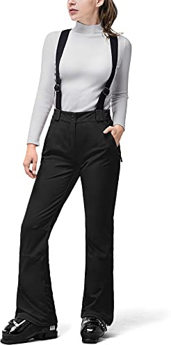 33,000ft Damen Skihose Hosenträgerhose Outdoorhose Wasserdicht Winddichte Softshellhose Warme Gefütterte Schneehose Snowboardhose Skilanglaufhose Thermohose Wanderhose Ski Pant Schwarz XL/Short Length