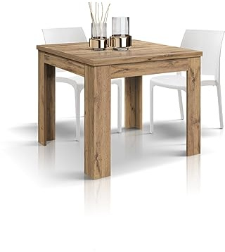 PAZZO DESIGN Table Extensible Brigitte, Chêne Rustique, Mélaminé, Table Cuisine, Made in Italy, 90x90 cm - id_1900