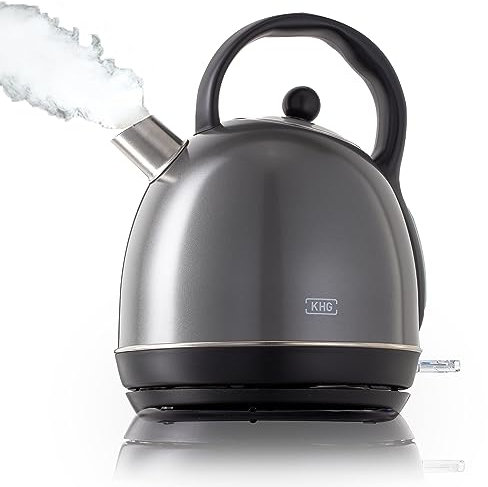 KHG Wasserkocher WK-1711 (DG) Dunkelgrau Anthrazit, Kessel-Kocher 1,7 Liter, 360° Sockel, herausnehmbarer Kalkfilter, Kontrollleuchte am Schalter, Wasserstandsanzeige, automatische Abschaltung