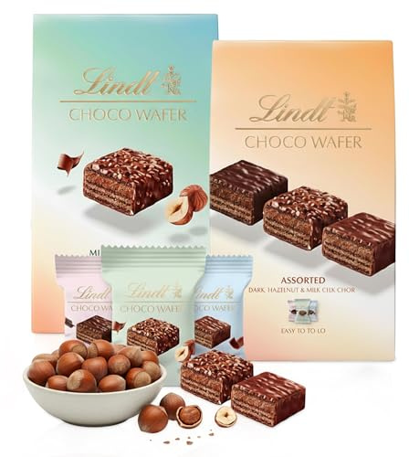 Topline Lindt Assorted Choco Wafer Chocolates – Selection of Assorted & Milk Hazelnut Choco Wafers 135g – Premium Chocolate Gift for Women, Hampers or Birthday Treats