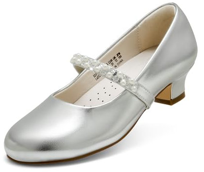 DREAM PAIRS Girl's Ballet Flats Mary Jane Strap Flat Shoes Princess Ballerina,Size 37.5,Silver,SDFL2403K
