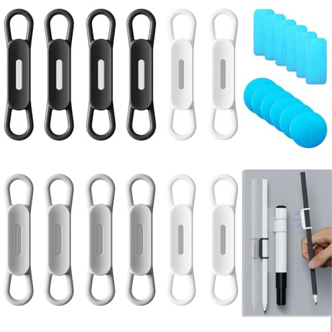 Freewindo Paquete de 12 portalápices magnéticos de silicona para refrigerador, soporte magnético de borrado en seco para pizarra blanca, escritorio, portapapeles, accesorios de casillero (4 traseros +
