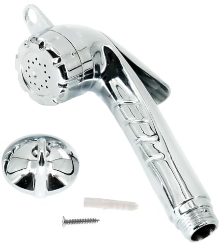 ciciment Soffione doccia a mano cromato con gancio, filettatura 1/2, controllo on/off, ideale per bagni, barche, roulotte