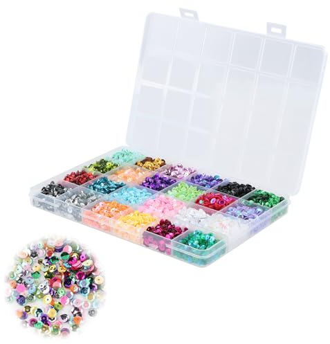 Rapidbok 24 Farben Pailletten, Pailletten Zum Basteln, Pailletten Zum AufnäHen, Bastel Zubehör, Wird mit Einer Transparenten Aufbewahrungsbox Geliefert, für Heimwerkerarbeiten