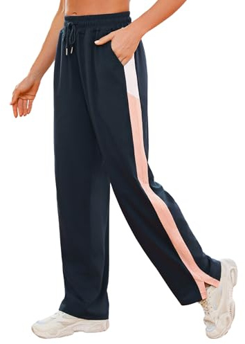 Crewhpo Pantalones de Chándal para Mujer Pantalones Deportivos Largos Pantalón con Bolsillos Elastica Cordón Jogger para Casual Yoga Correr Ejercicio