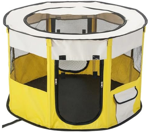 Haustier-Zelt Katzen-/Hundezelt, Kreißsaal, zusammenklappbar, tragbar, achteckiger Haustierkäfig, Hundehütte for draußen, Katzenlaufstall for drinnen, Welpen, Katzen, Zwingerzubehör(Yellow,S 72x72x45c