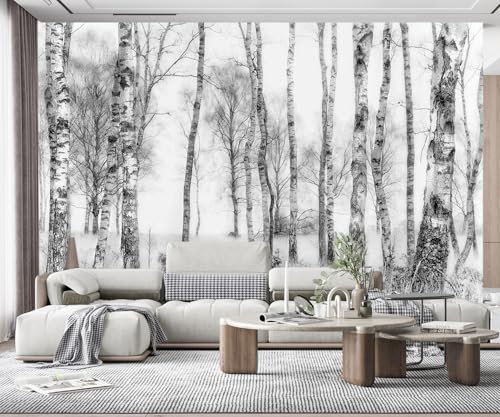 MIWEI Wallpaper Papier Peint Panoramique Forêt D'Arbres Noir Et Blanc Papier Peint 3D Intissé Tapisserie Poster Chambre Salon Decoration Murale 380x255cm -Z3585
