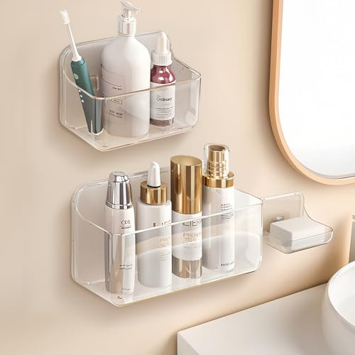 Mapille Estanteria Baño, 3 Piezas Estanteria Ducha sin Taladro, Estante Baño con Adhesivo, Organizador Ducha, Estanteria Baño sin Taladro, Plata Estante Baño para Cocina, Baño
