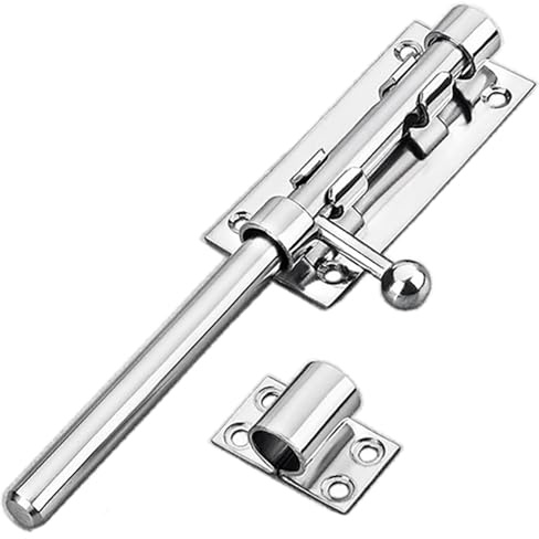 Litensh Verrou de portail coulissant robuste avec trou de cadenas, acier inoxydable 304, verrou à pêne de sécurité pour portail, 12 mm de diamètre, 196 mm en acier inoxydable