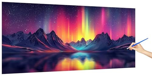 Malen Nach Zahlen Erwachsene Polarlicht, Malen Nach Zahlen LandschaftKinder Kleines Format, DIY Paint by Numbers Kreativ Set AnfäNger Inklusive Pinsel und Acrylfarben Ohne Rahmen Deko 100x50cm A-2
