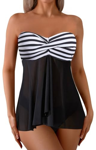 Badkläder Dam Tankini Sommar Plus Size Baddräkter Strandkläder Push Up Tankini Tvådelade Badkläder Elegant Baddräkt Dam Böjd Pool Strand Toppar Och Shorts, Vit, XXL