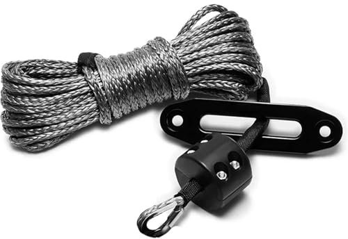 NKURTPC Grillete Proa Cuerda Remolque Coche Kit de Cuerda de cabrestante, Cable de Cuerda de cabrestante de 1/4 X 50 pies 10000LBS con Funda Protectora+ tapón + Gancho para ATV UTV SUV