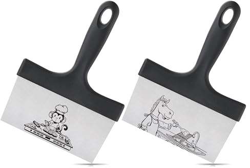 OLULU Grill Scraper, Stainless Steel Grill Scraper, Heavy Duty Flat Top Grill Scraper for Blackstone Griddles and Outdoor Grills, Pack of 2