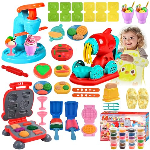 Gaethra 74 Stück Knete Zubehör Kinder, Knetwerkzeug, Kitchen Creations Eismaschine, Nudelmaschine, Burgermaschine Spielset, 24 Knetmasse, Knetzubehör, für Spielzeug Geschenk Mädchen Jungen