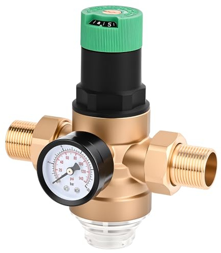 Diealles Shine Druckminderer Wasser 3/4 zoll, Druckregler Wasser mit Manometer und Siebfilter, Druckminderventil Druckregler Messing für Häuser Gebäude Fabriken
