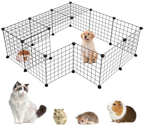 16 Panels Small Animal Playpen, Dog Puppy Playpen, Bunny Pen, Guinea Pig Cages, Rabbit Enclosure Indoor, Indoor Outdoor Black Metal Wire Yard Fence