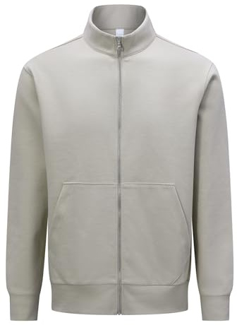 Allthemen Uomo Giacca Zip Maniche Lunghe Jacket Lavorata a Maglia Transizione Felpa Sportiva Collo Alto Beige M