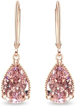 KnSam Orecchini da donna in oro rosa 750 18 carati, con cristalli rosa taglio a goccia rosa, stile Liberty 18 carati, oro rosa, Oro rosa 18 carati (750), Cristallo rosa