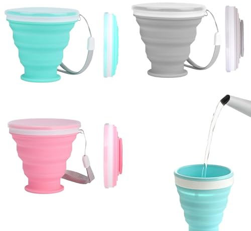 ZFRITP Lot De 3 Gobelet Pliable, Gobelet Retractable, Tasse Pliable En Silicone 200ml, Réutilisable Avec Couvercle - Pour Pique-Nique/Campings/Randonnée En Plein Air/Voyage