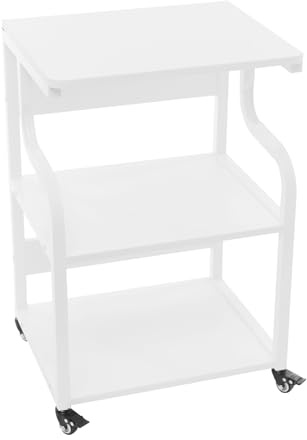 OUBUBY Scrivania per stampante a 3 livelli con ruote, 50 x 40 x 74,5 cm, supporto per stampante mobile, grande carrello per stampante su rotelle, per casa, ufficio, rustico, stampa a caldo (bianco)