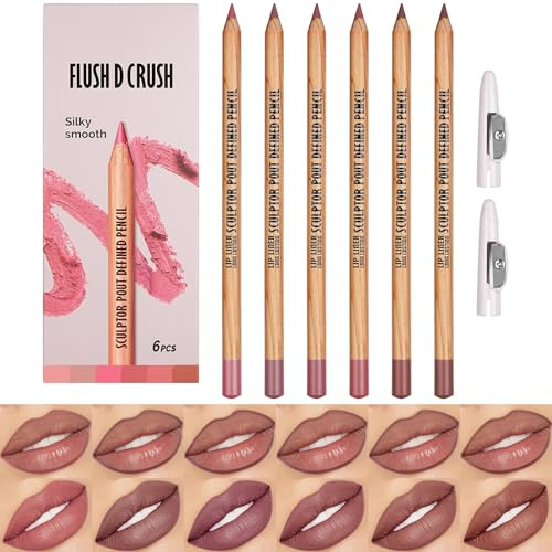 LOPHE 6 Piece Lip Liner Set, Soft Pink Shades Lip Liner Pencils with Sharpener, Nude to Rosy Tones, 1.5g Each for Defined Lips