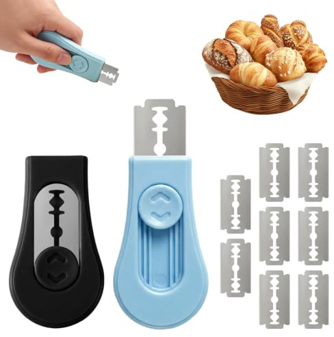 2pcs Magnetic Bread Lame Dough Scoring Tool, Sourdough Scoring Blade with 10 Replaceable Blades, Magnetic Stainless Steel Bread Scorer, Sourdough Scorer for Bread Baking Supplies (Black, Blue)