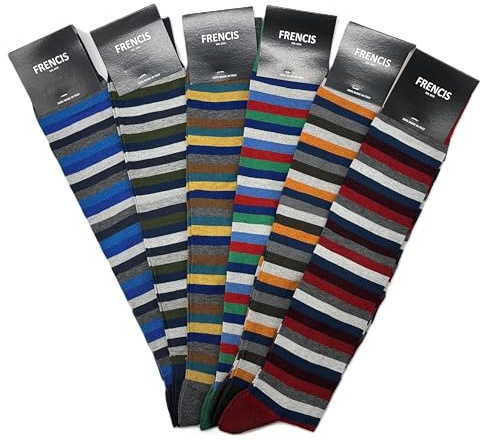 eMMe SQUARE - Calzini Uomo Lunghi al Ginocchio in Cotone – 6 Paia a Righe Larghe Colorate – Calze Alte Traspiranti, Morbide e Resistenti – Stile Casual e Moderno (Riga Larga)