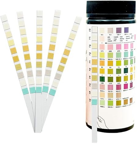 10 Parameter - Urine Testing Strips (100 Strips/Vial) - Glucose, Ketone, Bilirubin, Nitrite, Urobilinogen, Protein, pH, Blood, Specific Gravity and Leukocytes Dipstick Tests (1 Vial - 100 Strips)